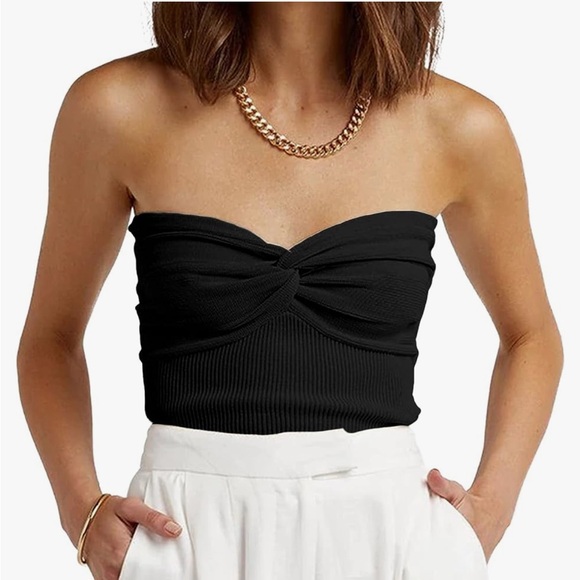 NWT EFAN Women’s Black Tube Top Twist Knot Front Knit Strapless Crop Top -Large - Picture 1 of 6